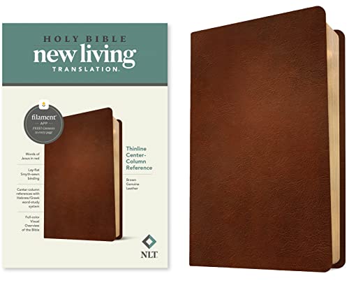 NLT Thinline Center-Column Reference Bible, Filament Enabled (Genuine Leather, Brown, Red Letter) by New Living Translation, Leather book cover