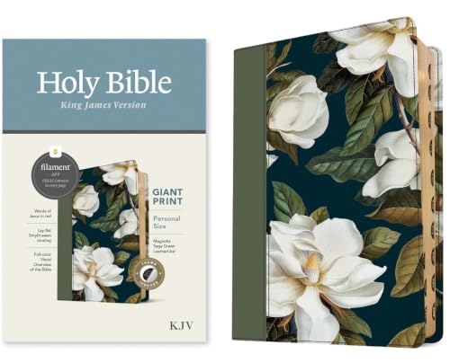 KJV Personal Size Giant Print Bible, Filament Enabled (Leatherlike, Magnolia Sage Green, Indexed, Red Letter) by Tyndale, Imitation Leather book cover
