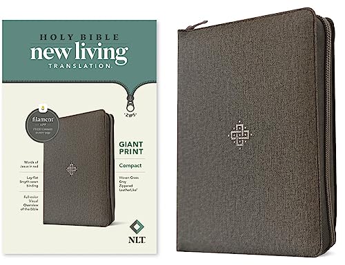 NLT Compact Giant Print Zipper Bible, Filament Enabled (Leatherlike, Woven Cross Gray, Red Letter) by New Living Translation, Imitation Leather book cover