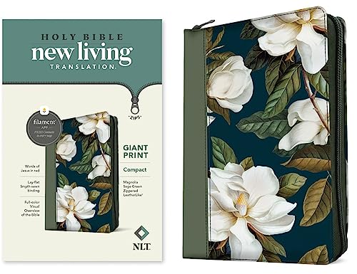NLT Compact Giant Print Zipper Bible, Filament Enabled (Leatherlike, Magnolia Sage Green, Red Letter) by New Living Translation, Imitation Leather book cover