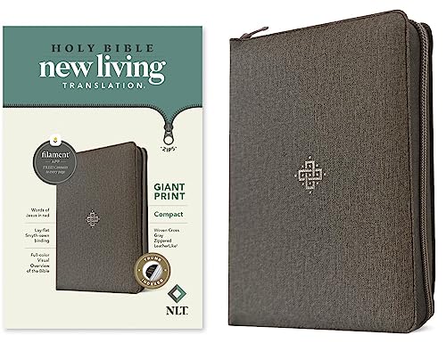 NLT Compact Giant Print Zipper Bible, Filament Enabled (Leatherlike, Woven Cross Gray, Indexed, Red Letter) by New Living Translation, Imitation Leather book cover