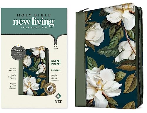 NLT Compact Giant Print Zipper Bible, Filament Enabled (Leatherlike, Magnolia Sage Green, Indexed, Red Letter) by New Living Translation, Imitation Leather book cover