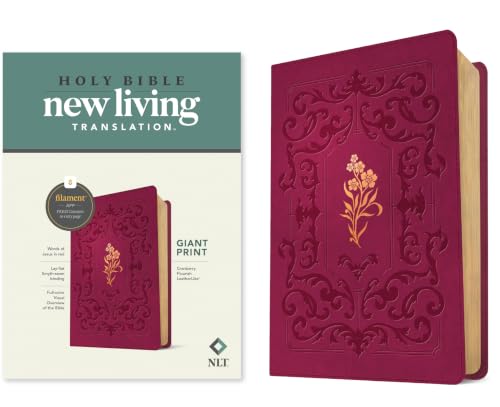 NLT Giant Print Bible, Filament Enabled (Leatherlike, Cranberry Flourish, Red Letter) by New Living Translation, Imitation Leather book cover