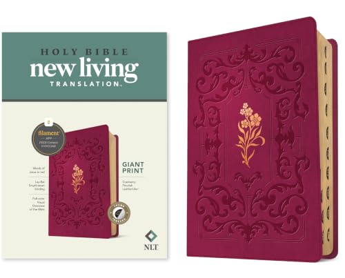 NLT Giant Print Bible, Filament Enabled (Leatherlike, Cranberry Flourish, Indexed, Red Letter) by New Living Translation, Imitation Leather book cover