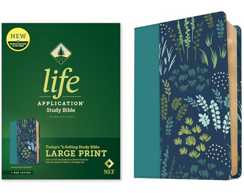 NLT Life Application Study Bible, Third Edition, Large Print (Leatherlike, Meadow Teal, Red Letter) by New Living Translation, Imitation Leather book cover