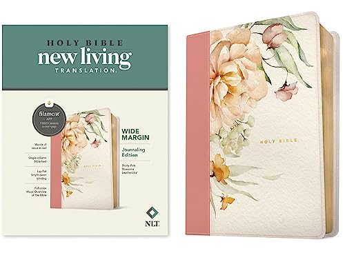 NLT Wide Margin Bible, Filament Enabled (Leatherlike, Dusty Pink Blossoms, Red Letter) by New Living Translation, Imitation Leather book cover