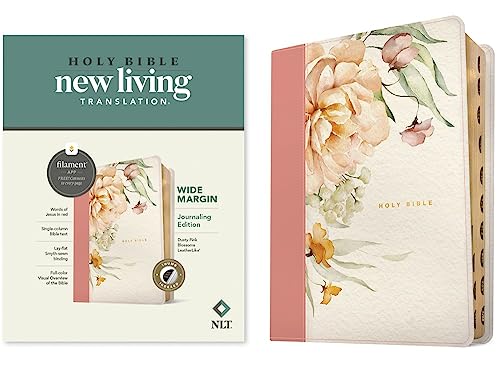 NLT Wide Margin Bible, Filament Enabled (Leatherlike, Dusty Pink Blossoms, Indexed) by New Living Translation, Imitation Leather book cover