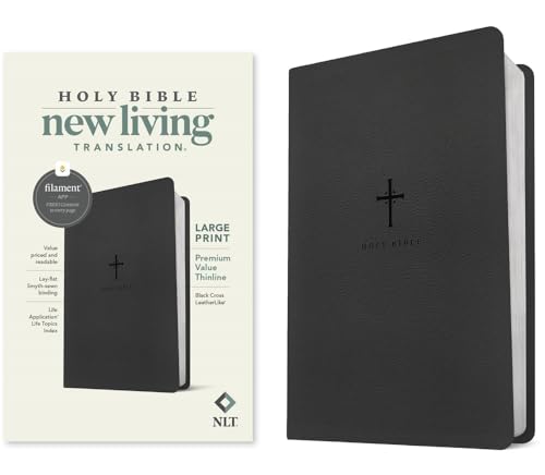 NLT Large Print Premium Value Thinline Bible, Filament Enabled (Leatherlike, Black Cross) by New Living Translation, Imitation Leather book cover