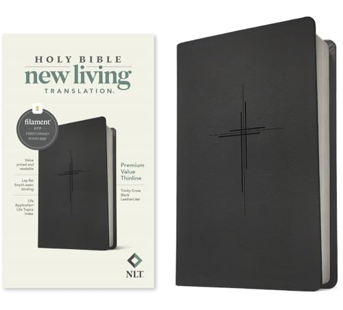 NLT Premium Value Thinline Bible, Filament Enabled (Leatherlike, Trinity Cross Black) by New Living Translation, Imitation Leather book cover