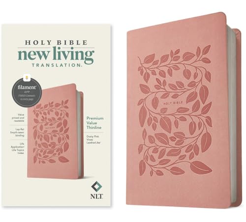 NLT Premium Value Thinline Bible, Filament Enabled (Leatherlike, Dusty Pink Vines) by New Living Translation, Imitation Leather book cover