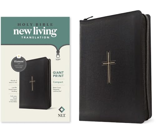 NLT Compact Giant Print Zipper Bible, Filament Enabled (Leatherlike, Black Cross, Red Letter) by New Living Translation, Imitation Leather book cover