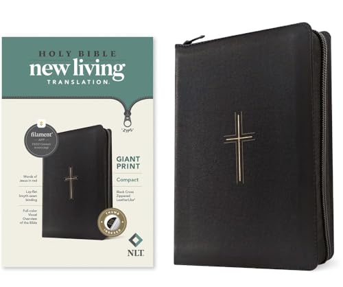 NLT Compact Giant Print Zipper Bible, Filament Enabled (Leatherlike, Black Cross, Indexed, Red Letter) by New Living Translation, Imitation Leather book cover