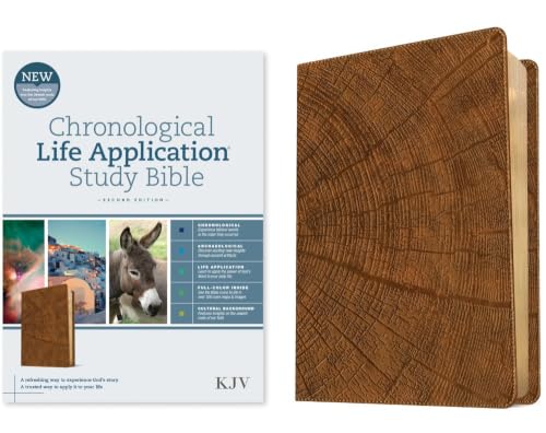 KJV Chronological Life Application Study Bible, Second Edition (Leatherlike, Heritage Oak Camel) by Tyndale, Imitation Leather book cover