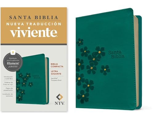 Biblia Compacta Ntv, Letra Gigante Con Filament (Sentipiel, Turquesa Floral, Letra Roja) by Nueva Traduccion Viviente, Imitation Leather book cover