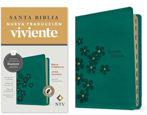 Biblia Compacta Ntv, Letra Gigante Con Filament (Sentipiel, Turquesa Floral, Indice, Letra Roja) by Nueva Traduccion Viviente, Imitation Leather book cover