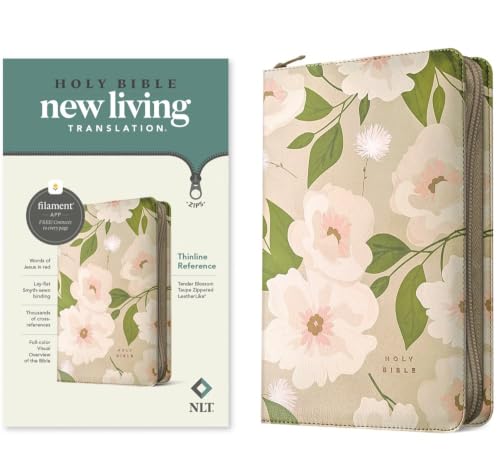 NLT Thinline Reference Zipper Bible, Filament Enabled (Leatherlike, Tender Blossom Taupe, Red Letter) by New Living Translation, Imitation Leather book cover