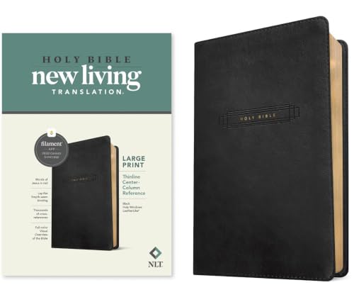 NLT Large Print Thinline Center-Column Reference Bible, Filament Enabled (Leatherlike, Black Holy Windows, Red Letter) by New Living Translation, Imitation Leather book cover