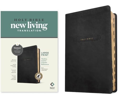 NLT Large Print Thinline Center-Column Reference Bible, Filament Enabled (Leatherlike, Black Holy Windows, Indexed, Red Letter) by New Living Translation, Imitation Leather book cover