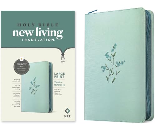NLT Large Print Thinline Reference Zipper Bible, Filament Enabled (Leatherlike, Baby Blue Blossoms, Red Letter) by New Living Translation, Imitation Leather book cover