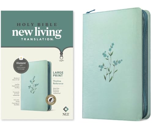 NLT Large Print Thinline Reference Zipper Bible, Filament Enabled (Leatherlike, Baby Blue Blossoms, Indexed, Red Letter) by New Living Translation, Imitation Leather book cover