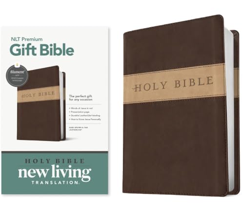 Premium Gift Bible Nlt, Filament Enabled, Tutone (Leatherlike, Dark Brown/Tan, Red Letter) by New Living Translation, Imitation Leather book cover