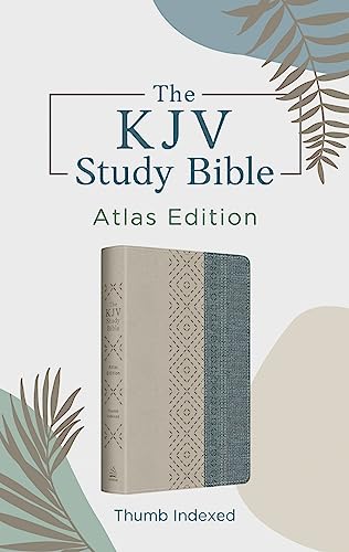 The KJV Study Bible: Atlas Edition, Thumb Indexed [Taupe & Denim Crosshatch] by Barbour Bibles, Imitation Leather book cover