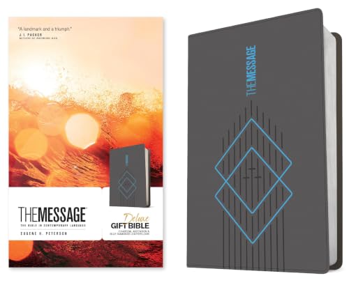 The Message Deluxe Gift Bible (Leather-Look, Charcoal Ascension and Blue Diamonds): The Bible in Contemporary Language by Eugene H Peterson, Imitation Leather book cover