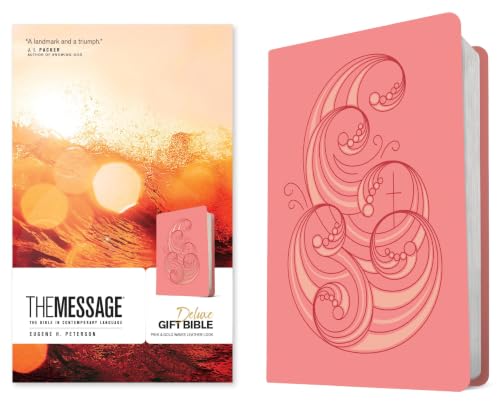 The Message Deluxe Gift Bible (Leather-Look, Pink and Gold Waves): The Bible in Contemporary Language by Eugene H Peterson, Imitation Leather book cover
