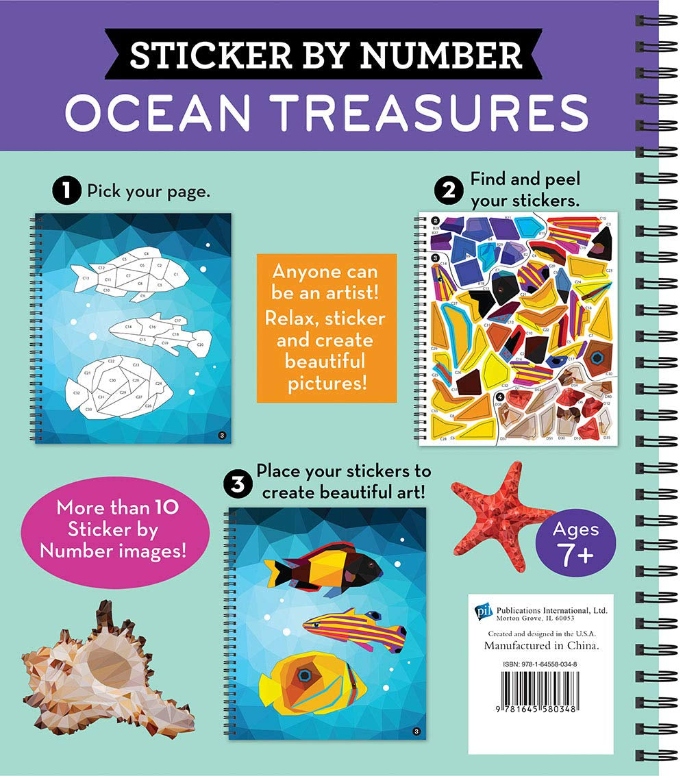 Brain Games - Sticker by Number: Ocean Treasures (13 Images to Sticker)