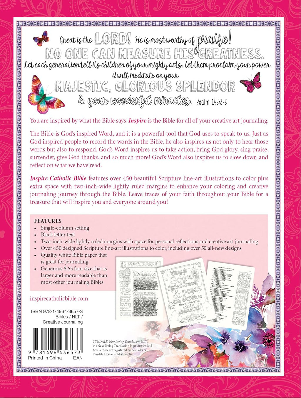 Tyndale NLT Inspire Catholic Bible (Hardcover, Rose Gold): Catholic Coloring Bible–Over 450 Illustrations to Color and Creative Journaling Bible Space, Religious Gifts That Inspire Connection with God