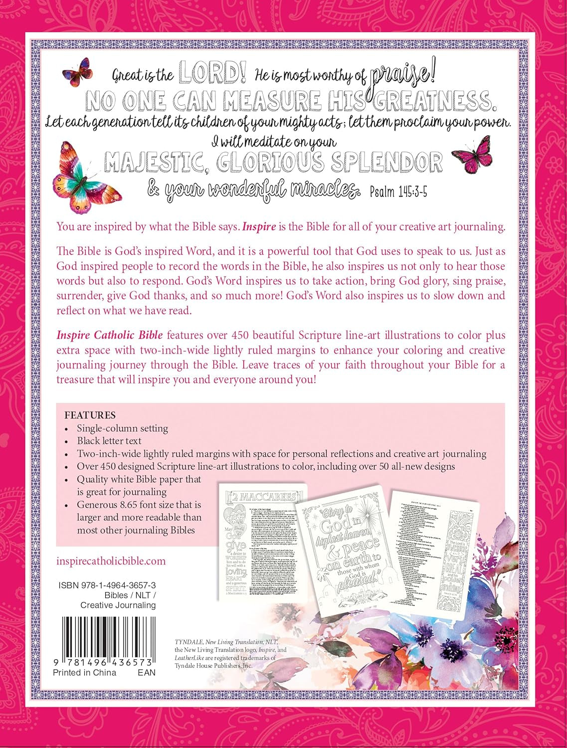 Tyndale NLT Inspire Catholic Bible (Hardcover, Rose Gold): Catholic Coloring Bible–Over 450 Illustrations to Color and Creative Journaling Bible Space, Religious Gifts That Inspire Connection with God