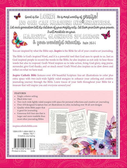 Tyndale NLT Inspire Catholic Bible (Hardcover, Rose Gold): Catholic Coloring Bible–Over 450 Illustrations to Color and Creative Journaling Bible Space, Religious Gifts That Inspire Connection with God