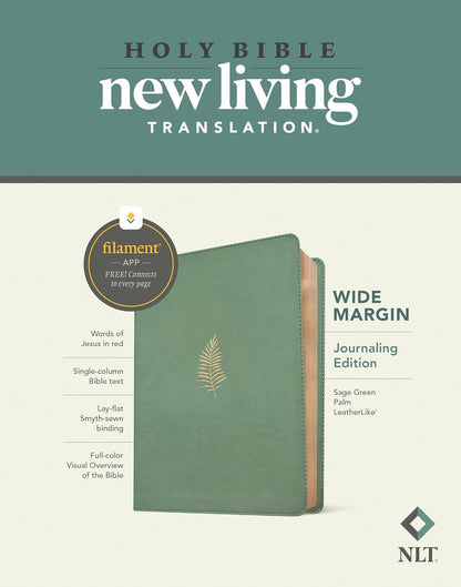NLT Wide Margin Bible, Filament Enabled (Leatherlike, Sage Green Palm, Red Letter)