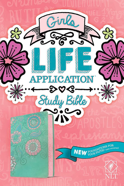 NLT Girls Life Application Study Bible (Leatherlike, Seafoam Teal/Pink Flowers)