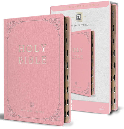 KJV Holy Bible, Giant Print Thinline Large Format, Pink Premium Imitation Leather with Ribbon Marker, Red Letter, and Thumb Index (KJV Large Size Giant Print Editions)