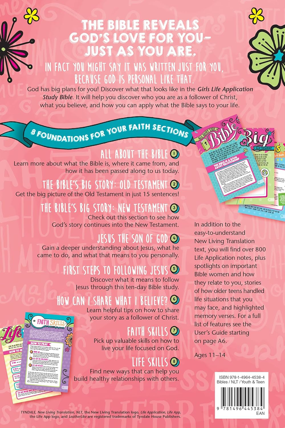 NLT Girls Life Application Study Bible (Leatherlike, Seafoam Teal/Pink Flowers)
