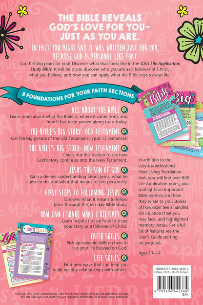 NLT Girls Life Application Study Bible (Leatherlike, Seafoam Teal/Pink Flowers)
