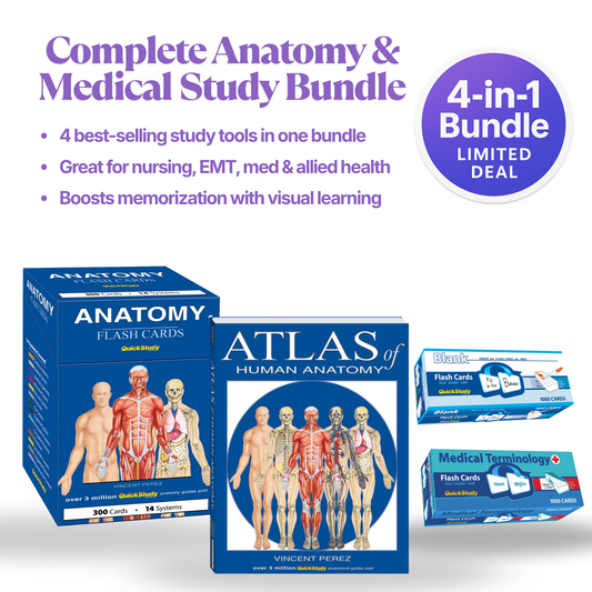 Ultimate Anatomy Study Bundle 5-Pack – Human Body Coloring Book, Complete Anatomy Guide, Medical Terminology Flash Cards & Blank Study Cards