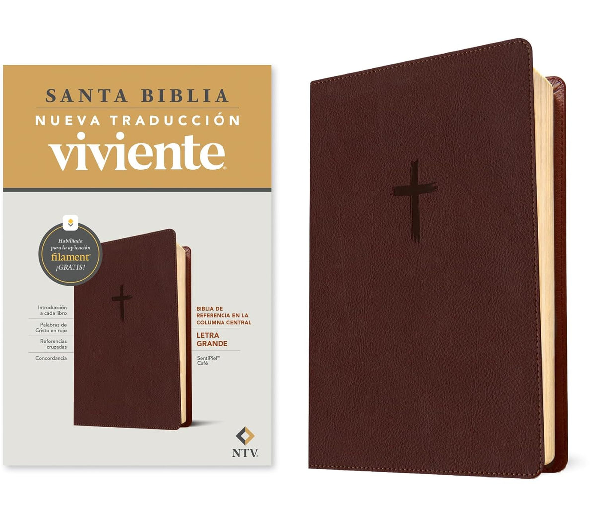Biblia De Referencia En La Columna Central NTV, Letra Grande Con Filament (Sentipiel, Café, Letra Roja) (Spanish Edition)