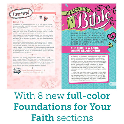 NLT Girls Life Application Study Bible (Leatherlike, Seafoam Teal/Pink Flowers)