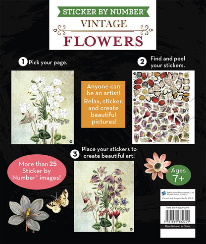 Brain Games - Sticker by Number - Vintage: Flowers (28 Images to Sticker)