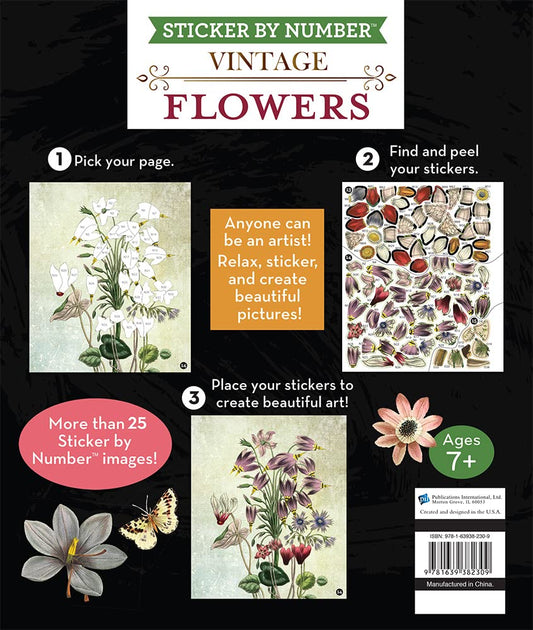 Brain Games - Sticker by Number - Vintage: Flowers (28 Images to Sticker)