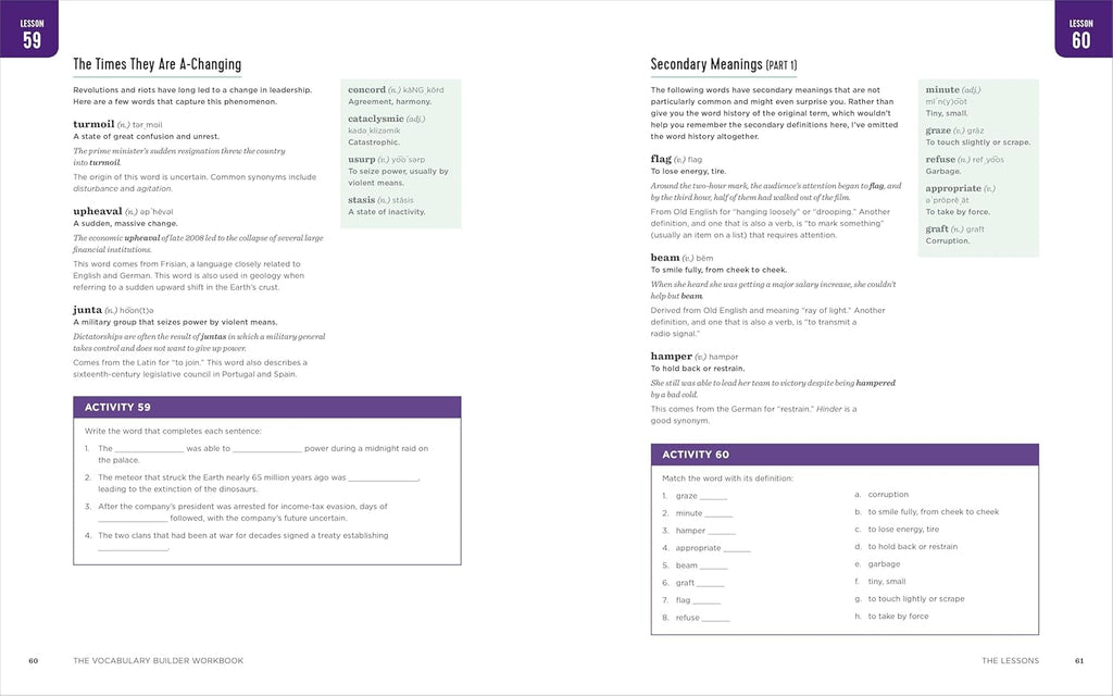 The Vocabulary Builder Workbook: Simple Lessons and Activities to Teach Yourself over 1,400 Must-Know Words