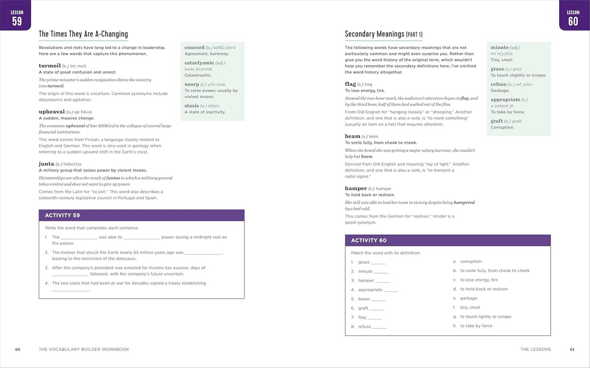 The Vocabulary Builder Workbook: Simple Lessons and Activities to Teach Yourself over 1,400 Must-Know Words