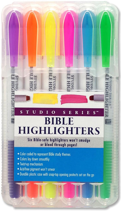 Bible Highlighters Set of 6 - Bible-Safe No Bleed Through Highlighters with Snap-Top Case, Studio Series