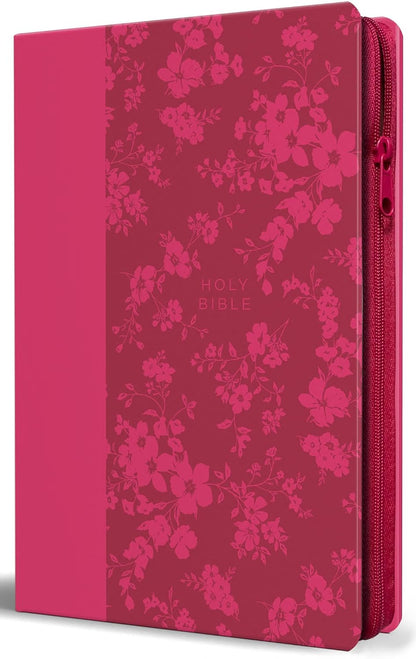 KJV Holy Bible, Large Print Handy Size, Fuchsia Premium Imitation Leather W/Ribbon Marker, Red Letter, Zipper (KJV Medium Size Large Print Editions)
