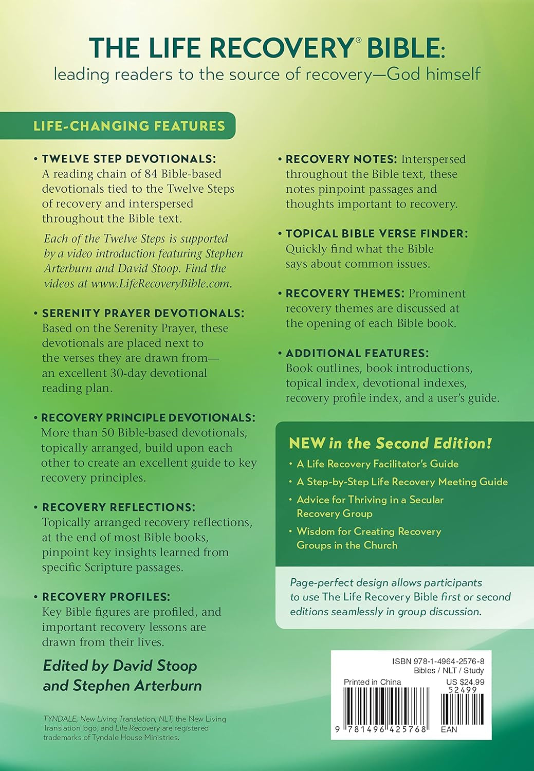 NLT Life Recovery Bible, Second Edition (Softcover): Addiction Bible Tied to 12 Steps of Recovery for Help with Drugs, Alcohol, Personal Struggles – with Meeting Guide