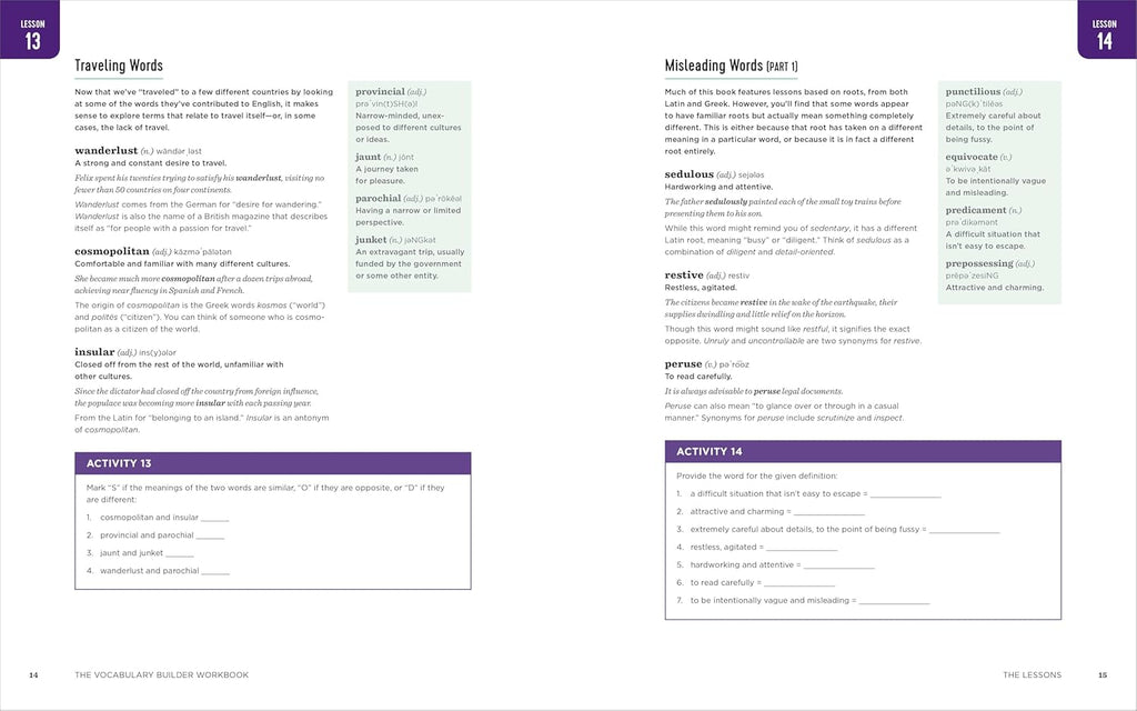 The Vocabulary Builder Workbook: Simple Lessons and Activities to Teach Yourself over 1,400 Must-Know Words