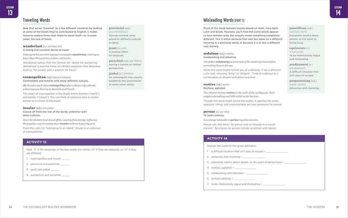 The Vocabulary Builder Workbook: Simple Lessons and Activities to Teach Yourself over 1,400 Must-Know Words