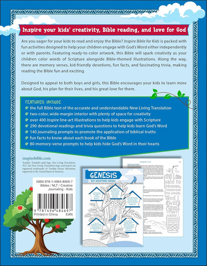 Inspire Bible for Kids NLT (Softcover): the Bible for Coloring & Creative Journaling